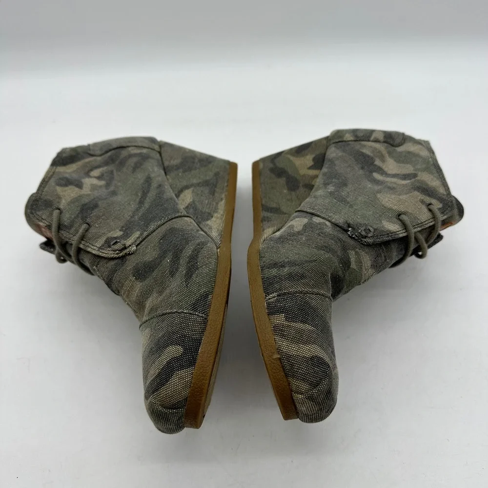 TOMS 380513 Womens Size 9 Shoes Camo Washed Desert Canvas Wedge Lace Up‎ Booties